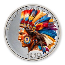 Tribute Intaglio Mint Indian 1 Oz .999 Silver Colorized Medal Limited Edition