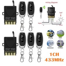 Relay 1CH Wireless Remote Control Switch With Transmitter AC 100-240V 433MHz 30A
