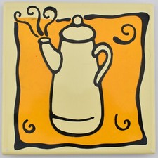 Vintage Made in Japan Tile Trivet Tea Coffee Pot Kettle Stand Retro Orange Cork