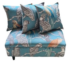 NEWLY Re-upholstered Footstool - blue/green iLiv designer bird fabric 