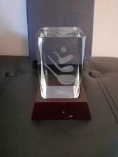 Vintage Laser Art Glass Golfing Cube Paperweight