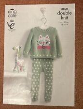 GIRLS SPOTTY CAT TROUSERS JUMPER 16”-20” VTG DK KNITTING PATTERN KING COLE 3800