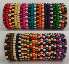 Womens Wooden Bead Tribal / Surfer Elastic Stacker Bracelet - 49 Colours NEW