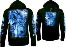 Zip Up Hoodie Wolves under a Full Moon Wolf Pack Forest Glow in the Dark by Wild