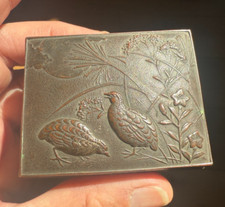 Vintage Japanese White Metal Repoussé Birds Theme poss. Grouse Trinket Box