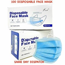 100 Disposable Face Mask Non Surgical 3 Ply Mouth Guard Cover Masks Protection
