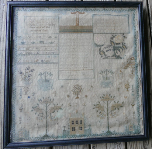 Antique needlework sampler - needlework,