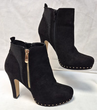 Moda in Pelle Black Suede Heeled Ankle Boots Size 5 Excellent Con   E1