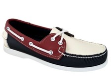 Mens Superb Quality Leather Deck Boat Shoes Red White Blue Tri-Colour Deck Shoes