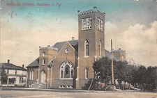 Madison South Dakota~Methodist Church~House Next Door~1909 Handcolored PC