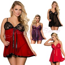 Sexy Babydoll Lingerie Set Chemise Nightdress Women Sleepwear Plus Size UK 8-30