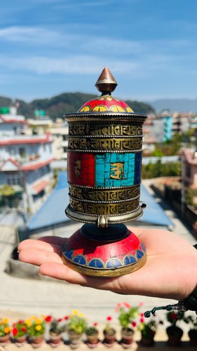 Spinning prayer wheel with - prayer,