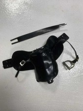 Vintage Action Man original black horse saddle with girth strap.