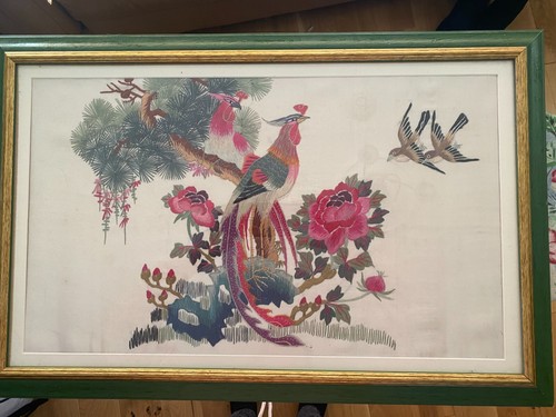 Chinese silk embroidery birds - silk,