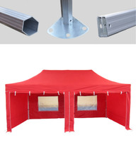 MCD Pop 50mm Red Industrial Pop Up Gazebo 3m x 6m Easy Up Market With Sides