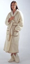 XXL Beige Merino Wool Fleece Robe Belted Pockets - #1008
