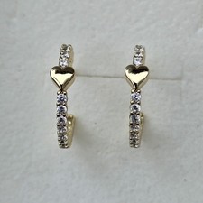 Small Gold Plated Hoop Huggie Cubic Zirconia Heart Earrings Hypoallergenic 20mm