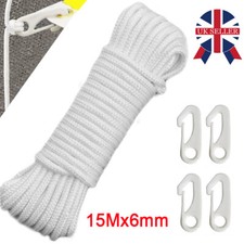 15M Nylon Flag Rope Flagpole Rope 6mm New Thick White with 4pcs Flag Pole Clips