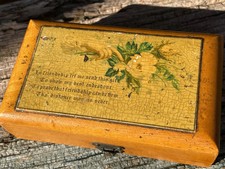 Small Victorian wooden jewellery casket with friendship motif 10.5cm wide c1890