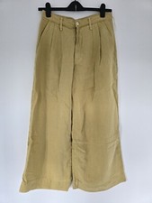 MOTHER High Rise Wide Leg Cropped Jeans Trousers 30 UK 12 Mustard Yellow Pleated