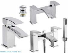 Bathroom Sink Basin Mixer Tap Set Waterfall Bath Filler and Shower Faucet Brass