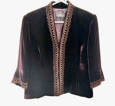 ✫Gorgeous *ALEX & CO* Burgundy Gold Embroidered Silk Velvet Kimono Jacket 16✩