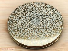 Vogue Vanities white & gold tone leaf pattern-Vintage Make Up/Powder Compact-1bl