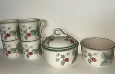 Wedgewood Raspberry Cane Cups, suggar bowl, lidded bowl