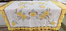 Vintage Tablecloth - Yellow Embroidered Appliqué Filigree Flowers 33' Square NEW