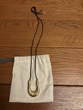 Cos U Shaped Gold  Pendant Leather Cord Necklace Adjustable Length