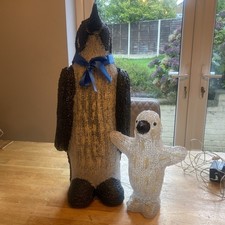 Vintage Christmas Penguin & Baby Outdoor Light Up Decoration 55cm High