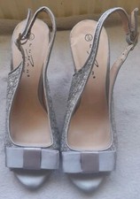 slingback silver  bow peep hole  heels size 5 Lunar Elegance parties