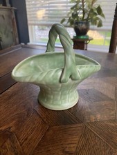 Vintage Crown Ducal Pottery Art Deco Small Posy  Plant Basket Green Yellow 6”