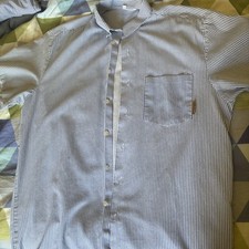 Blue And White Striped Hmp Prison Shirt. Short Sleeve.