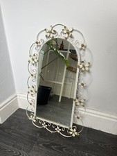 Retro Wall Mirror White & Floral Wrought Iron Frame Arched 