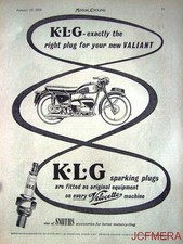 1957 Motor Cycle ADVERT - Velocette Valiant 'K.L.G. Spark Plugs' AD 