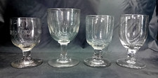 4 Antique Victorian Pub Rummer Gin Glasses - 1 Scottish Etched 'Here's Tae Ye'