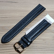 Hirsch Buffalo Black Padded Leather 18mm Watch Strap Gold Buckle
