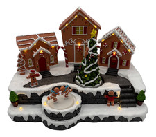 Lighted Animated Gingerbread Christmas Village Skating Musical Decor - C3T O883