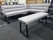 New Light Grey Leather & Black Metal Corner Dining Bench *Barker & Stonehouse*