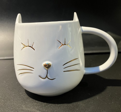 Cute white ceramic cat mug - white,