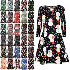 Womens Gingerbread Christmas Smock Santa Bulldog Xmas Pudding Ladies Swing Dress
