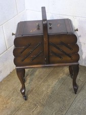 1950's OAK CANTILEVER SEWING STORAGE BOX. On Casters