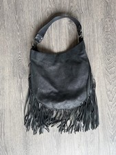 Pinko Black Leather Bag With Fringe / Tassels