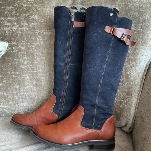 Ladies brown leather and navy - brown,