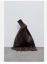 ZARA LEATHER HANDBAG WITH FRINGING (RRP £59.99) Chocolate Brown BNWT Genuine❤️🌸