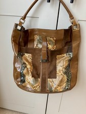 Stunning Vintage Anya Hindmarch Handbag In Tan Suede, Tan Patent And Python