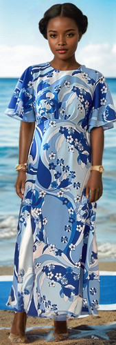 Floral blue flared short - floral,