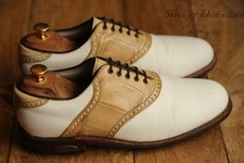 Footjoy White Beige Leather Oxford Brogue Golf Shoes UK 8.5 US 9.5 EU 42.5