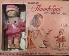 Vintage 1961 IDEAL Newborn Thumbelina Baby Doll & Walker 10” . Works Well 